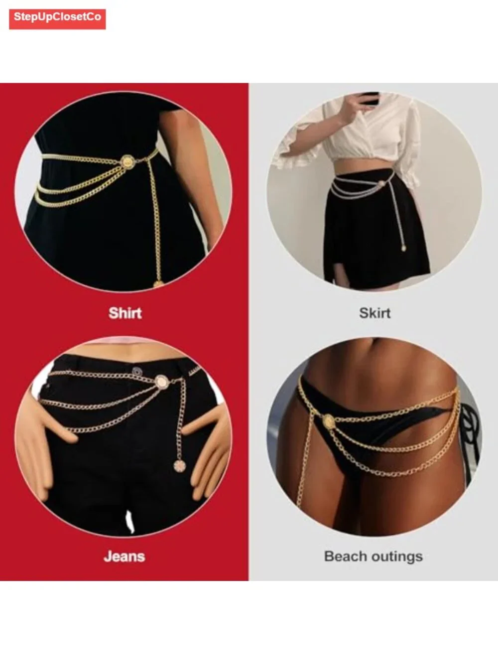 Women's Gold Chain Waist Belt, Concho Coin Pendant, Adjustable Metal Belt